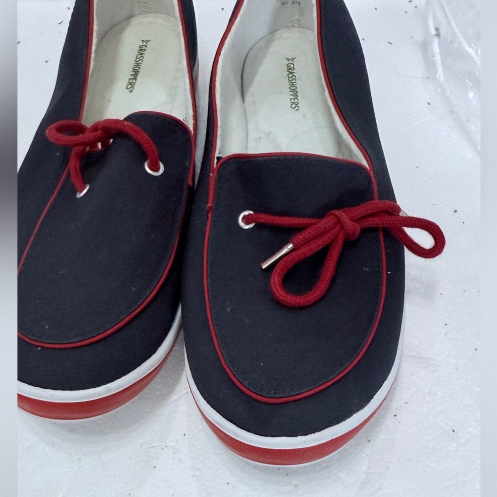 Grasshoppers Shoes Womens  Lace Bow Slip On Blue Red Canvas